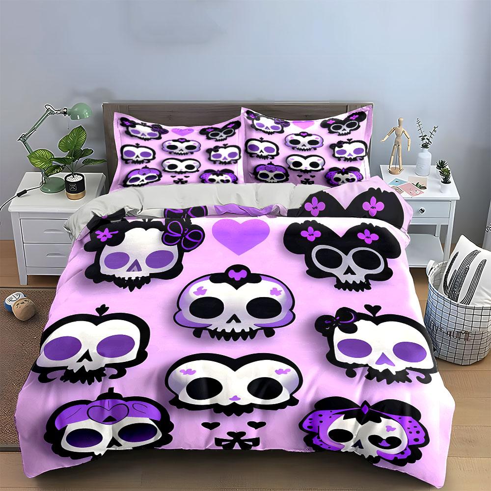 Purple Skull Pattern Bedding Set Bedding Duvet Cover Set Duvet Cover Pillowcases (1 * Duvet Cover 2 * Pillowcases, without duvet insert)