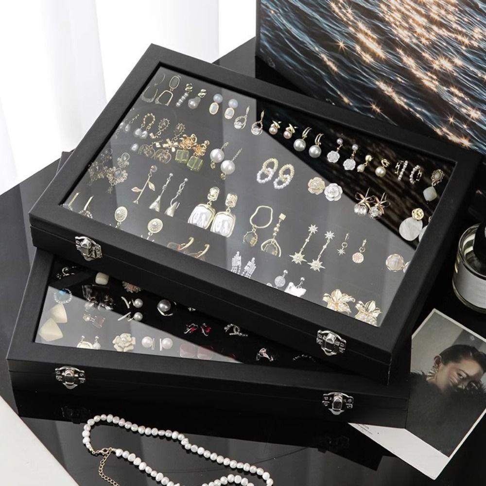 PU Leather Jewelry Storage Tray Wooden Jewelry Organizer Holder Velvet Jewelry Box  Gift