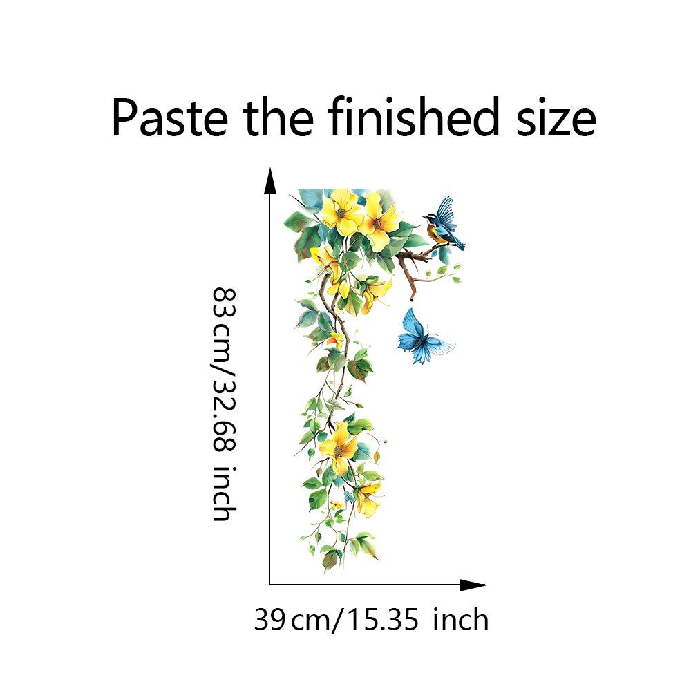 Yellow Flower Blue Butterfly Bird Wall Stickers Cute Refrigerator Window Cupboard Home Room Decorations DIY Decals Art Mural
