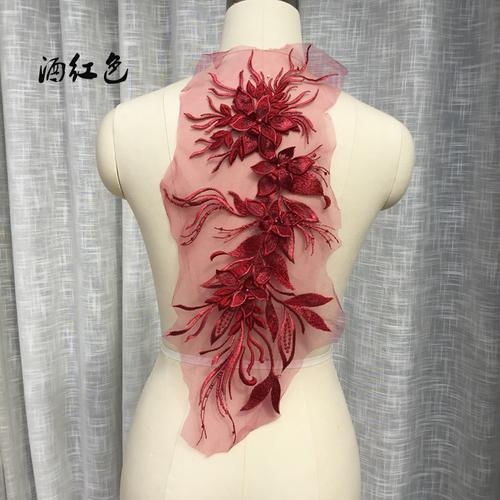 2PCS.Multicolor Beaded Lace Embroidery Flower ,Big Flower Patch,Children's Wedding Dress Costume,DIYDecorative Flower Stickers