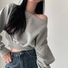 Korean Chic Versatile Off-Shoulder Long-Sleeve Solid Hoodie