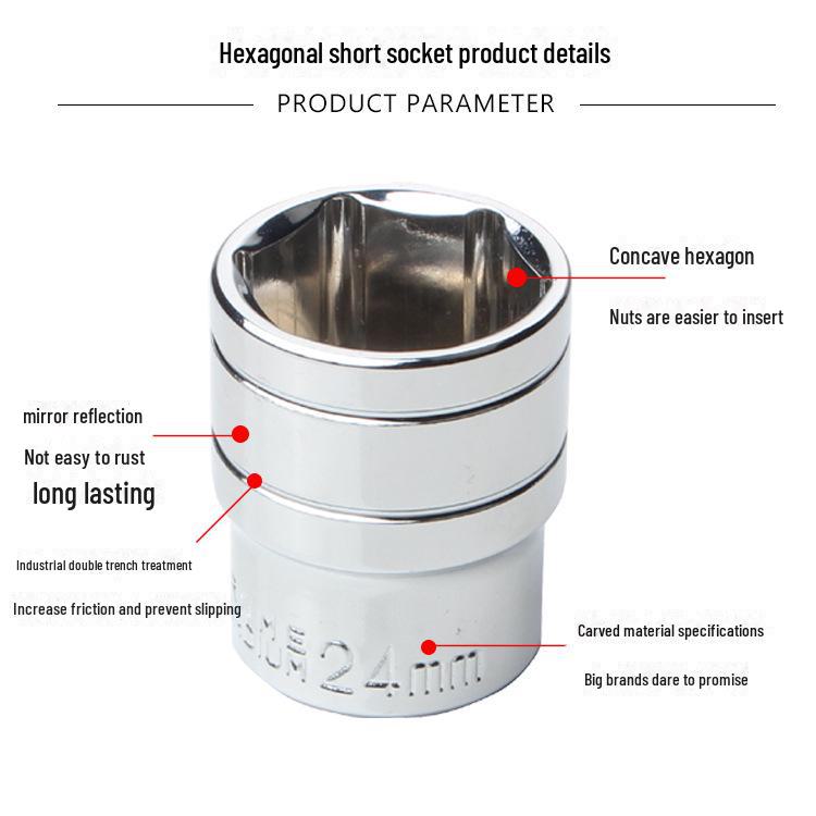 1/2 Inch Large Short Socket Wrench Head - Fits 8/10/14/17mm Hexagonal Socket, 12.5mm Tool