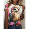 2025 New Summer Women's Black and White Swan Print T-shirt Round Neck Short Sleeve Street Casual Daily Basic Tops