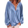Fall Winter Velvet V Neck Blouse Long Sleeve Lantern Sleeve Loose Fit Casual Top