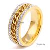 European-American Fashion Gold Twisted Chain Ring with 7MM Dual Diamond Rows in Stainless Steel
