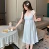 Spring and summer new French ice and snow silk nightgown lace splicing court style with chest pad embroidery sexy pajamas loungewear