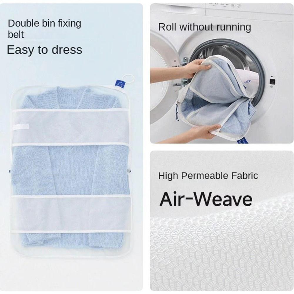 Fine Mesh Mesh Sweater Washing Bag Double Fixed Belt Clothing Organizer Bag  for Knitted Wear