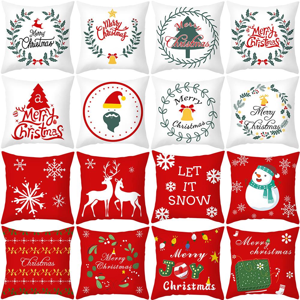 New Christmas Pillow Case Printed Peach Skin Living Room Bedroom Sofa Cushion Home Pillow Case
