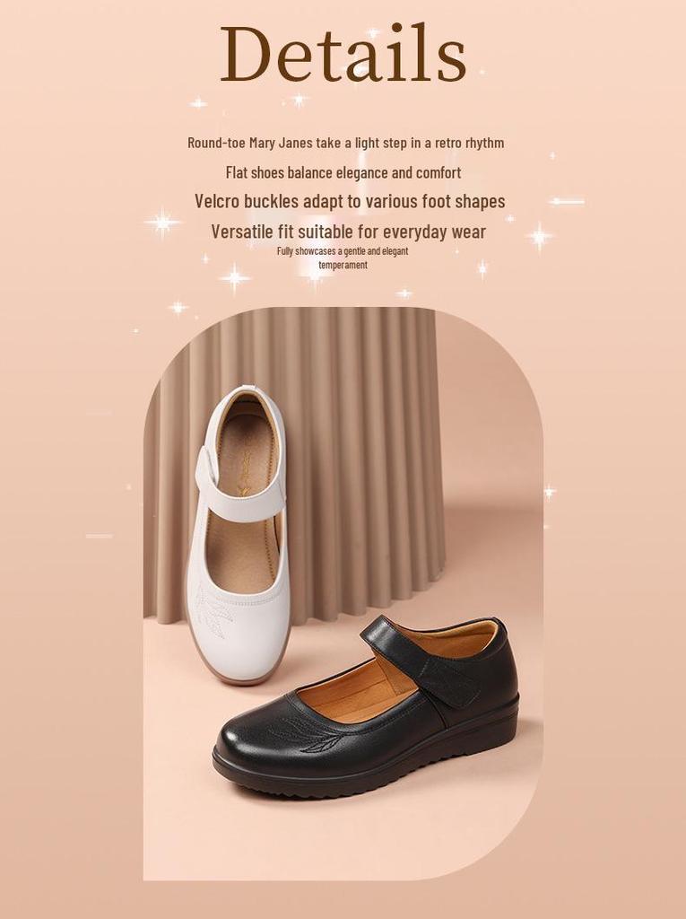 Red Dragonfly Women's Summer Casual Leather Mary Jane Shoes - Genuine Leather Mother's Shoes