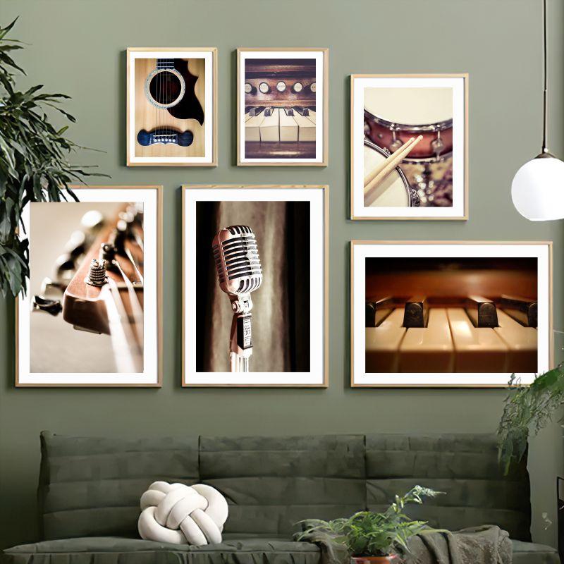 Kytara Klavír Plakáty a grafiky Hudební nástroje Tištěný obraz na plátně Moderní nástěnný obraz pro hudebníka Home Decor