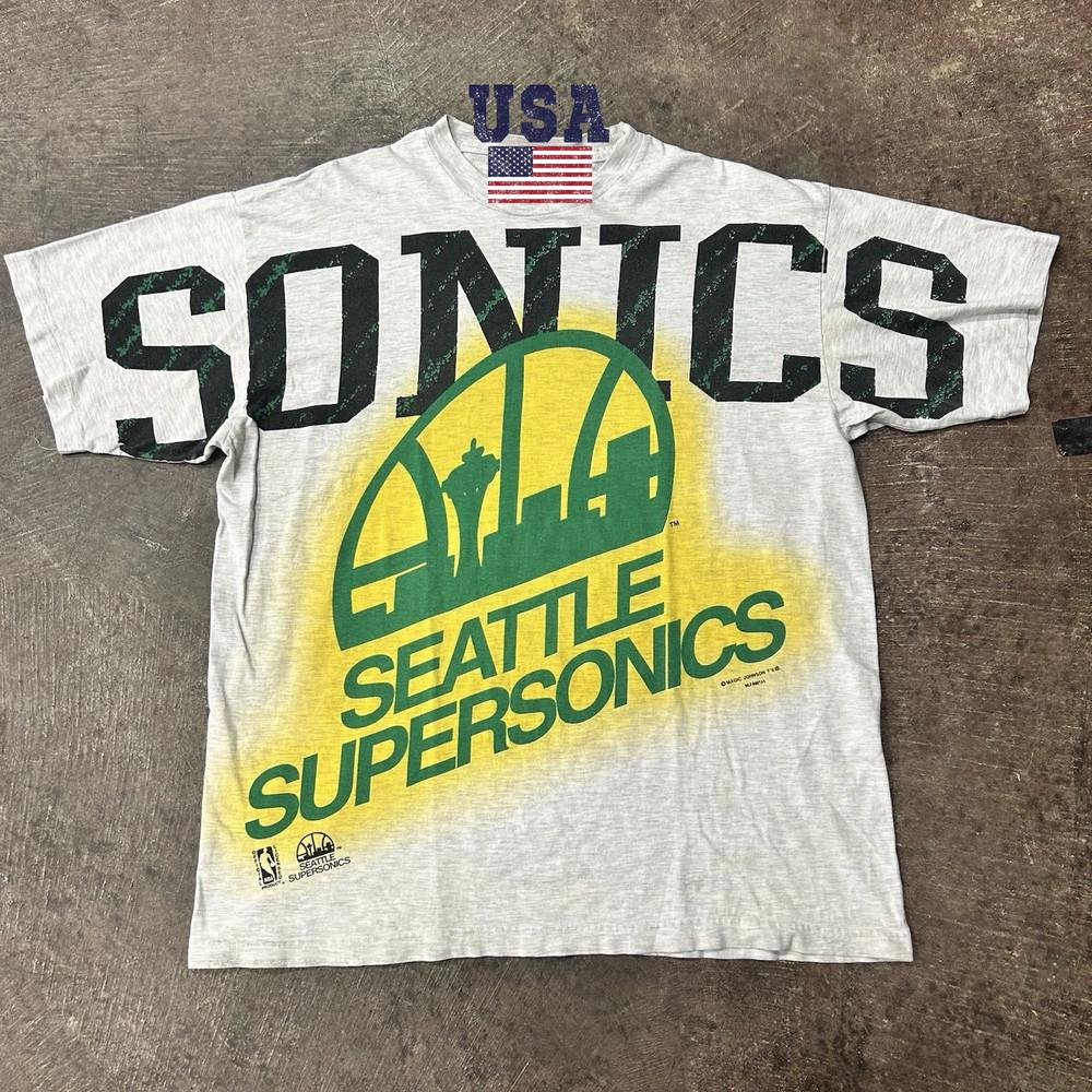 

Логотип баскетбольної команди Seattle Sonics Лісовий Зелений Графічний 90-х HN1700 Унісекс Футболка L