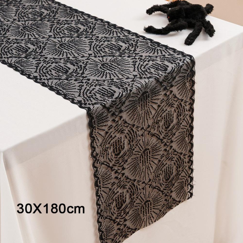 Black Color Black Lace Table Runner Long Length Spider Web Table Runner  Table Decor