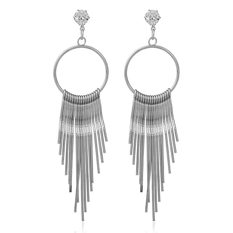 Korean Version of Zircon Exaggerated Women's European and American Metal Long Fringed Earrings Fashion Studs Earrings Jewelry