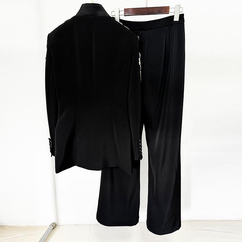 High-End Embroidered Rhinestone Suit Jacket with Slit Pants - Early Spring 2026 Collection