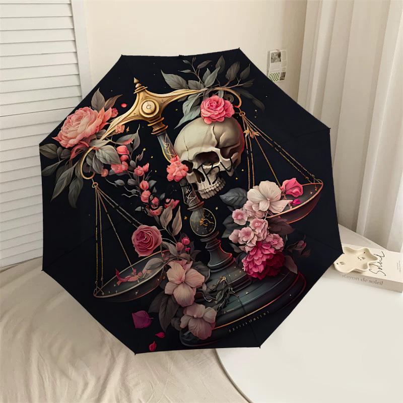 

1PC Skull Flowers Umbrella-8-Rib Reinforced, Automatic Open, Lightweight & Durable, Cute Fashion Accessory for Outdoor-P89
