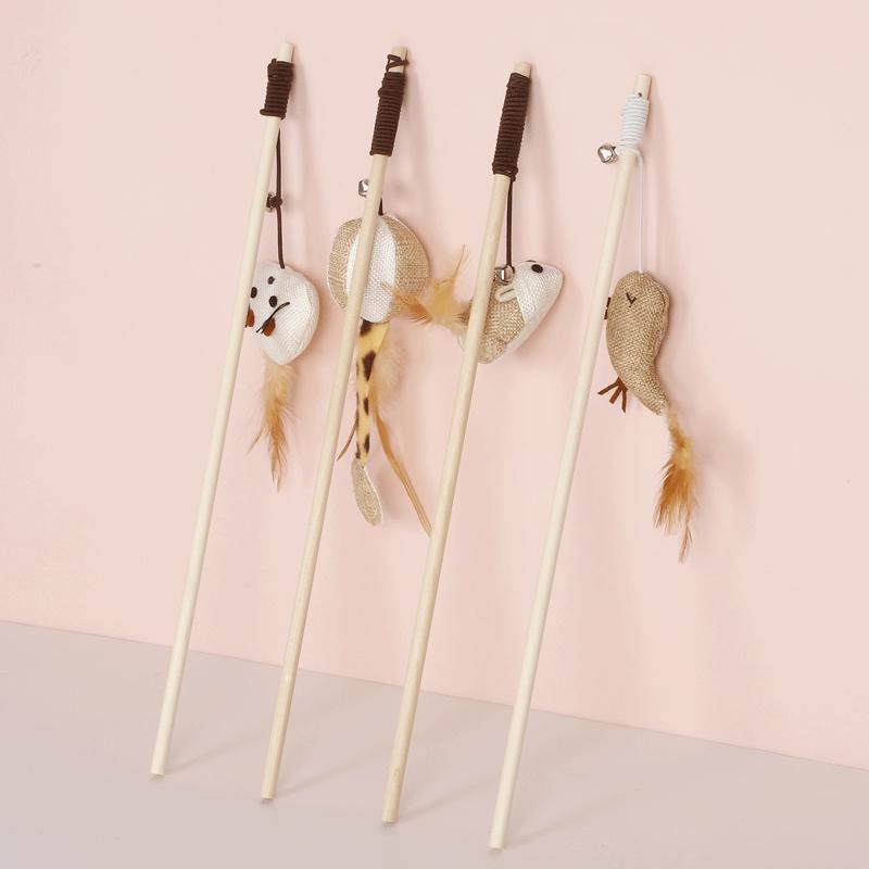 Fun Cats Playtime Swords Hemp Feathers Mouse Durable Cottons Hemp Sticks