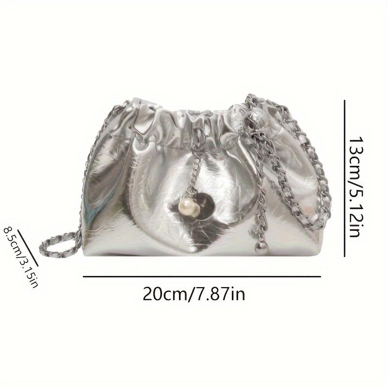 Women's Metallic PU Leather Shoulder Bag Fashionable Chain Strap Bucket Crossbody Purse Elegant Design Women's Evening Dress Bridal Wedding Handbag