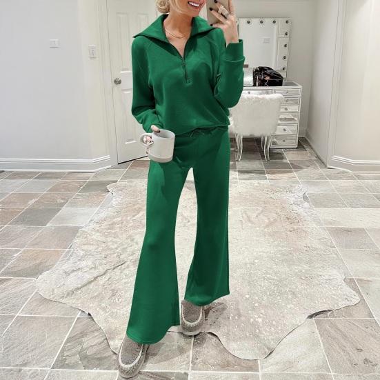 Damen Zweiteilige Outfits Herbst Casual Halber Reißverschluss Trainingsanzug Lounge Set Langarm Pullover Oberteil Und Weitbeinige Hose Trainingsanzug Sets
