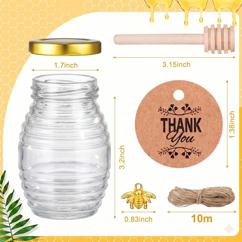 70ml Mini Glass Honey Jar Set,Round Glass Honey Jars,Glass Sealed Jars with Gold Lids,for Baby Shower,Wedding,and Birthday Gifts