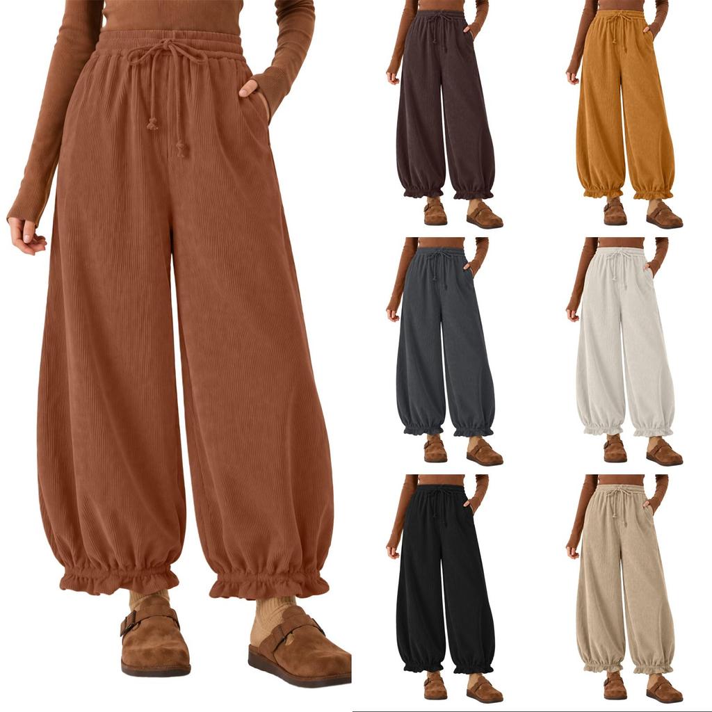 Pantaloni da Donna in Velluto a Coste Colorati Vita a Sacchetto Vita Alta Gamba Larga Vestibilità Larga Pantaloni Casual