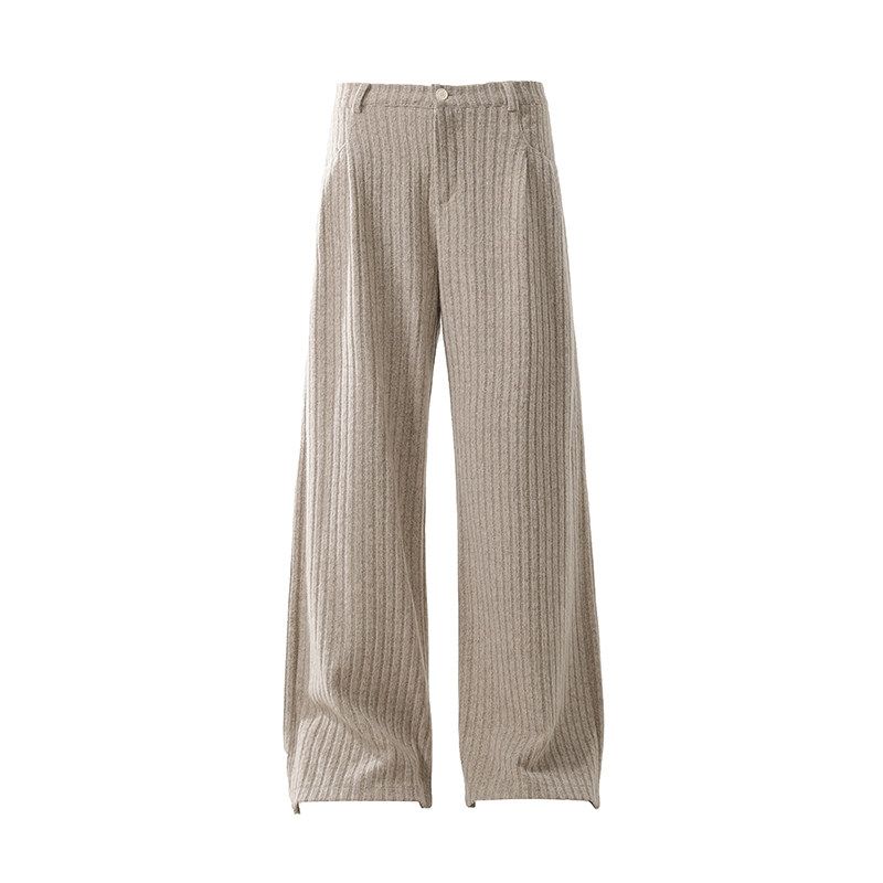

Black of Exit American-Style Relaxed Ribbed Texture Wide-Leg Casual Pants for Men, National Trend Striped Thickened Long Pants Apricot X L