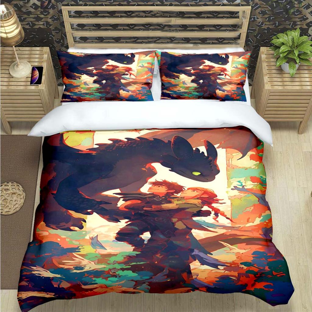 Fashion 3D Movie Cute Roles Dragon Print Bedding Set Duvet Cover Comforter Bed  Youth Kids Girl Boys Luxury Birthday Gift