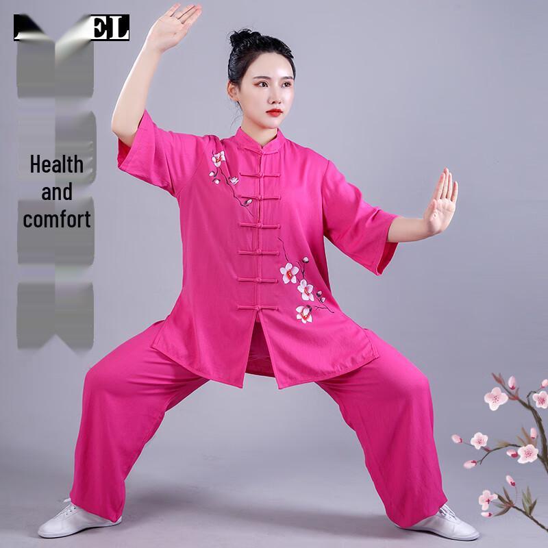 AETEL Women's Loose Fit Cotton Linen Short Sleeve Tai Chi Uniform Set