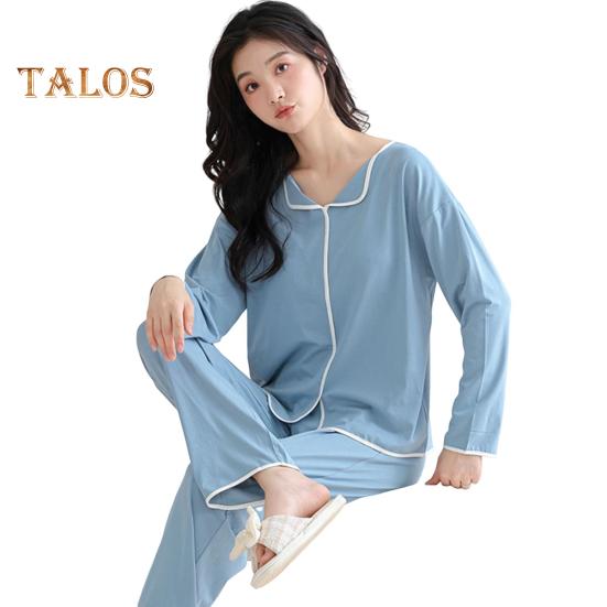 

2 шт./комплект, женская пижама, костюм с нагрудными вкладышами, длинные рукава, свободный однотонный топ, эластичная резинка на талии, широкие штанины, одежда для сна, весна-осень, домашняя одежда XXL синий