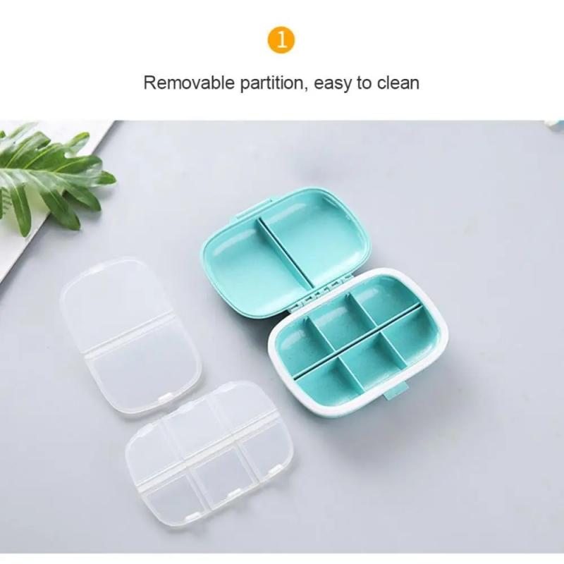 Mini Portable 8 Grids Pill Box Travel Medicine Organizer Container Wheat Sealed Tablets Storage Dispenser Box for Medicines