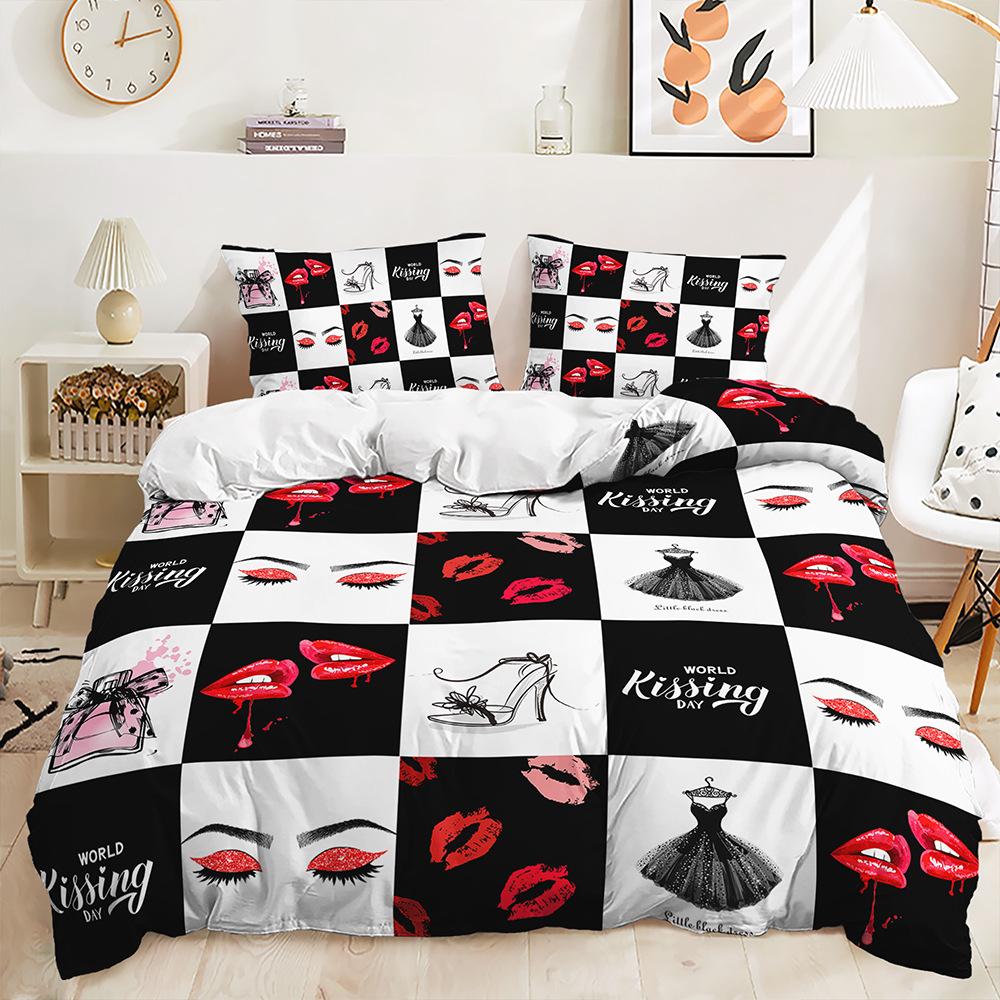 3D Minimalistisk Stil Sengetøysett med Eiffeltårn Blomst Dundyne og Putetrekk 2/3 Deler AU180 * 210 Full Size Myk Hjemmedekorasjon