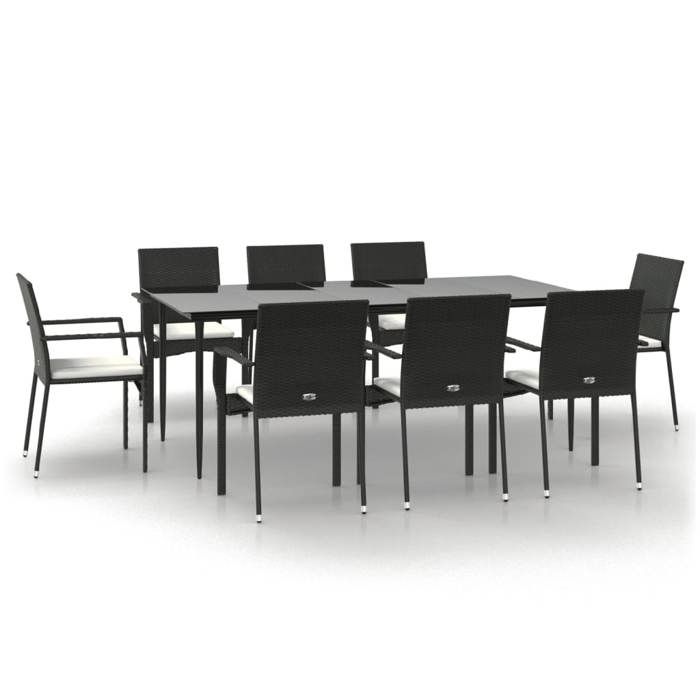 VidaXL Garden Dining Furniture 9pcs and Cushions Black Wicker 3185124