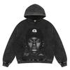 Mens Vintage Washed Hoodie With Distressed Graphic Print Loose Fit Cotton Pullover Fall Casual Wear