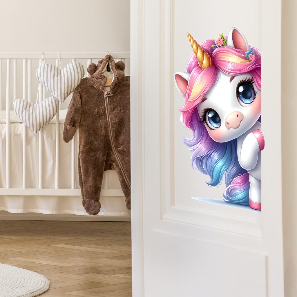Dreamy Unicorn Gazing Into the Distance Static Cling Window Stickers, Removable Self-Adhesive PVC Decals for Kids Room Bedroom Glass Door Decoration