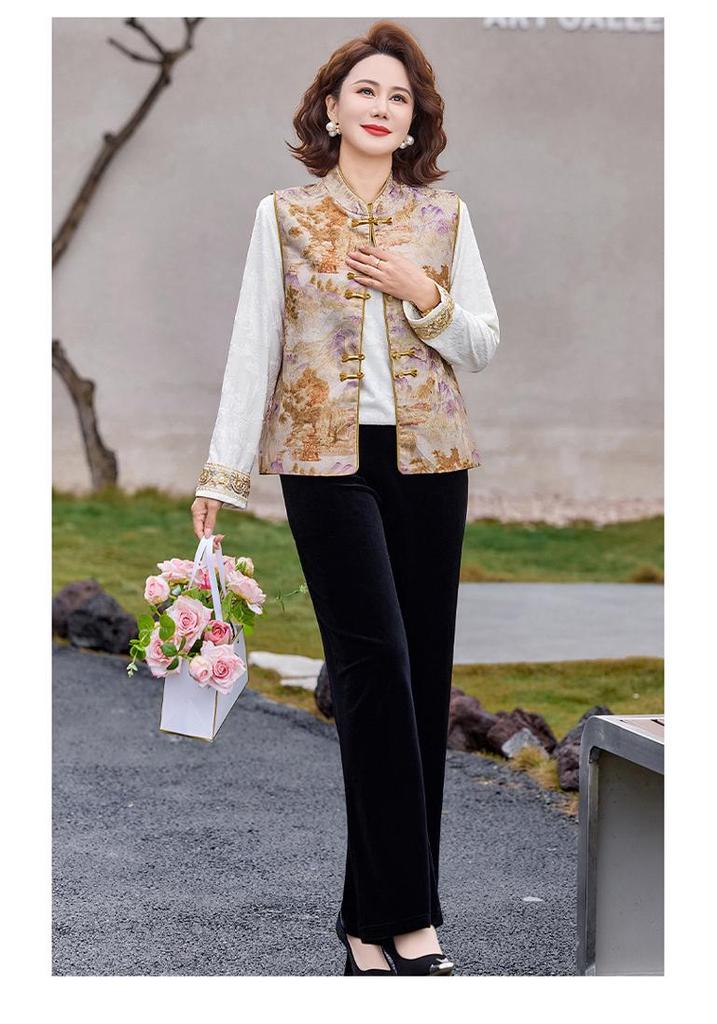 2026 New Chinese Style Spring Suit: Three-Piece Set for Middle-Aged and Elderly Women