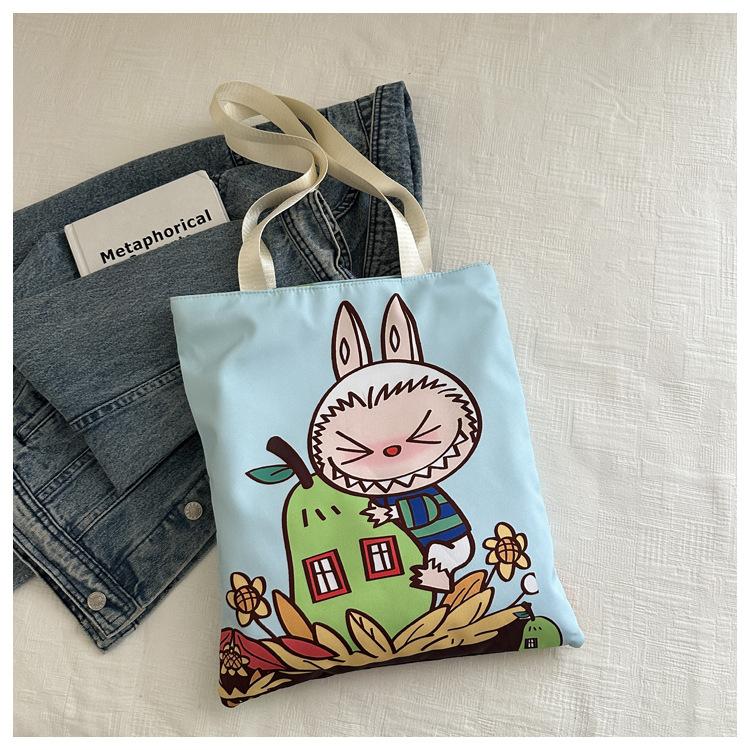New Labubu Shoulder Eco-friendly Bag Canvas Bag Casual Shoulder Bag Shopping Bag Internet Famous Bag Cartoon