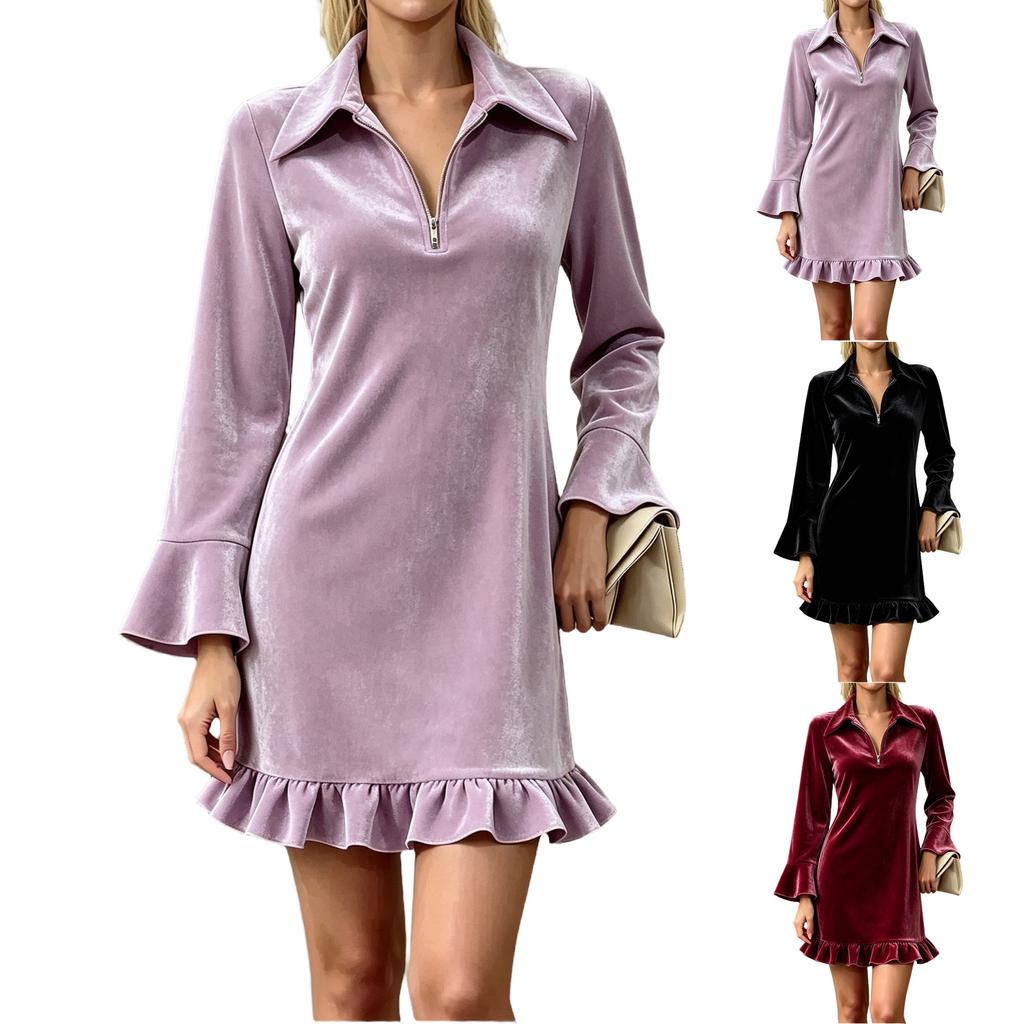 Women's Long Sleeve Collared Dress for Casual Work and Everyday Wear