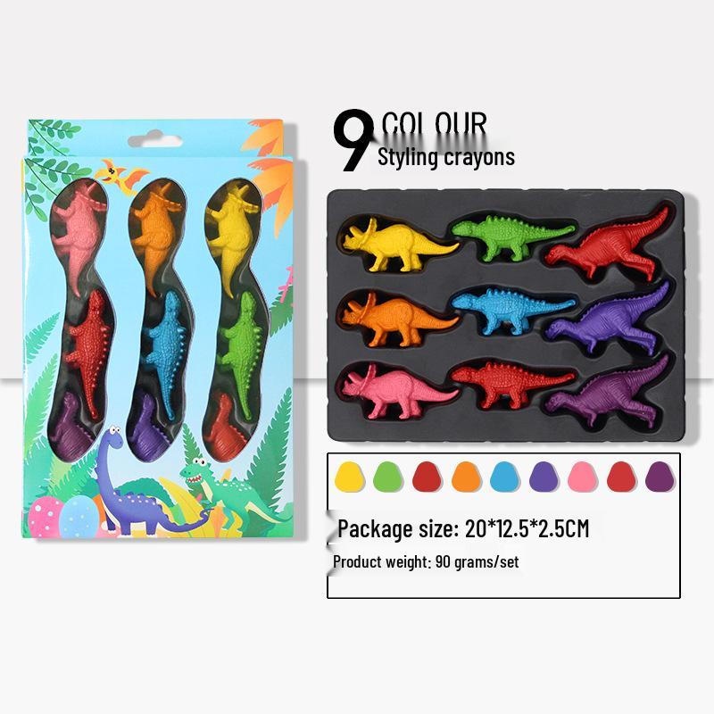 Water Washable 3D Dinosaur Crayons - 6 Color Set for Kids