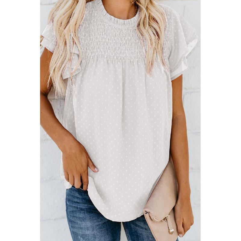 Summer new jacquard chiffon shirt for women, loose fit, round neck, pullover, short sleeve T-shirt