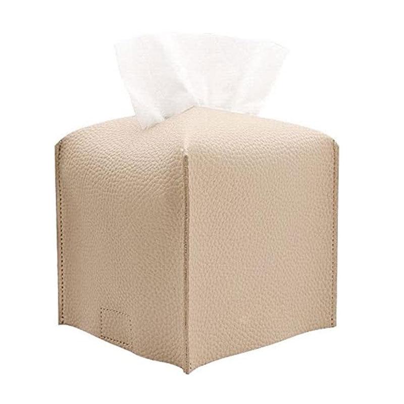 

Beige Leather Square Tissue Box for Living Room or Car 13x13x13 cm