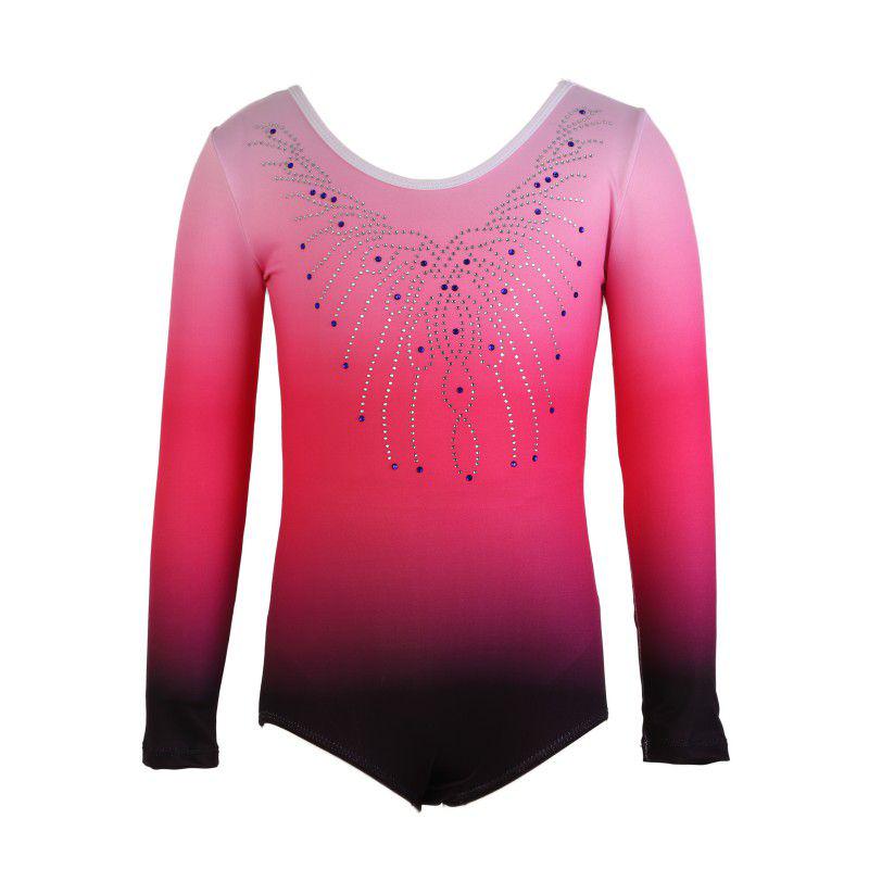 Elegant Patterned Gradient Bodysuit Long-Sleeve Diamond Ballet Gymnastics Clothes Dance Clothes