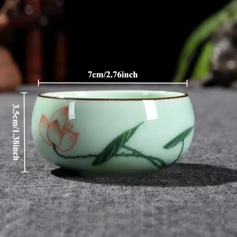 1PC Taza de Té Celadón Tradicional Pintada a Mano Paisaje Cerámica Loto Bambú Carpa Juego de Té Taza Maestra de Té China Doble-pez