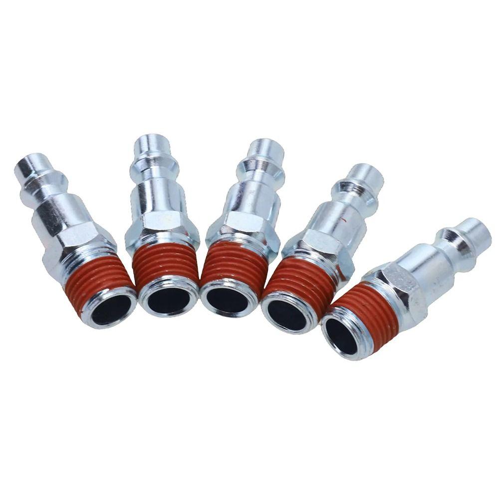 5Pcs Metal Pneumatic Connector with 1/4in NPT Male Thread Coated With Glue Hose Quick Connector US Type Air Hose Adapter Plug