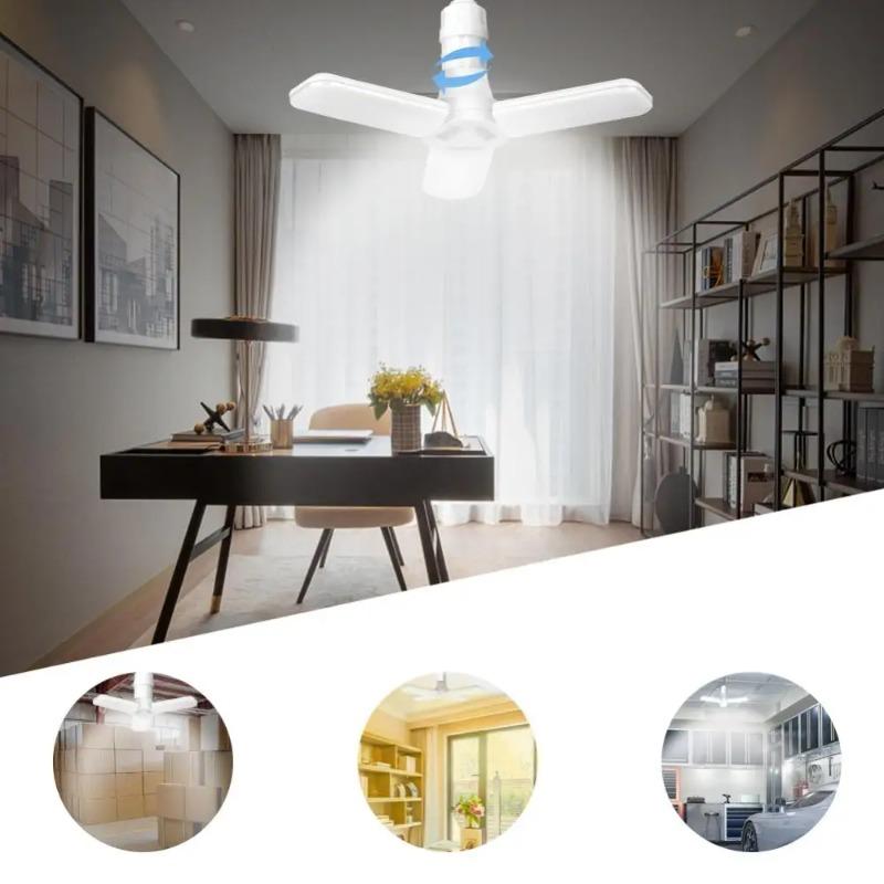 LED E27 Bulb Foldable Fan Blade Lamp 45W 60W Adjustable Indoor Light Home Factory Garage Workshop Energy Saving AC 220V 240V