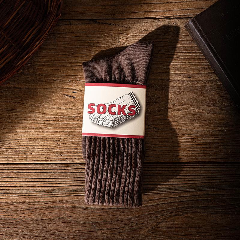 Stacked Socks Ami Click Socks High Thick Line Mid-Tube Solid Color Retro Thick Needle American Stocking Men