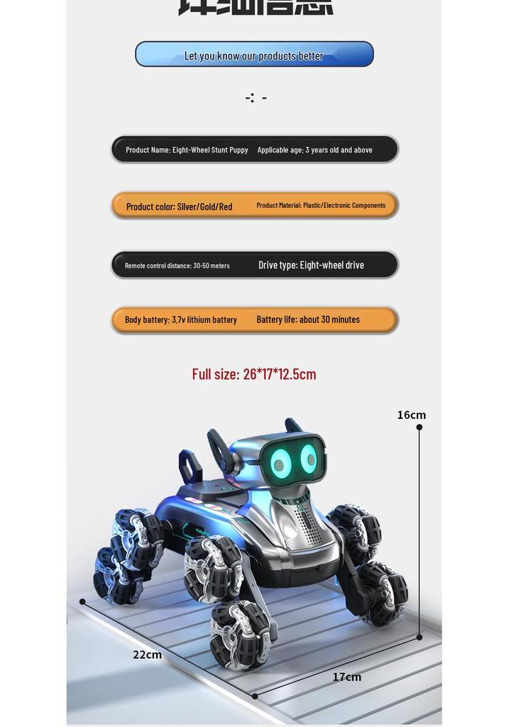 Gesture-Controlled LED Music Mechanical Dog Toy with Eight-Wheel Swing Arm for Kids