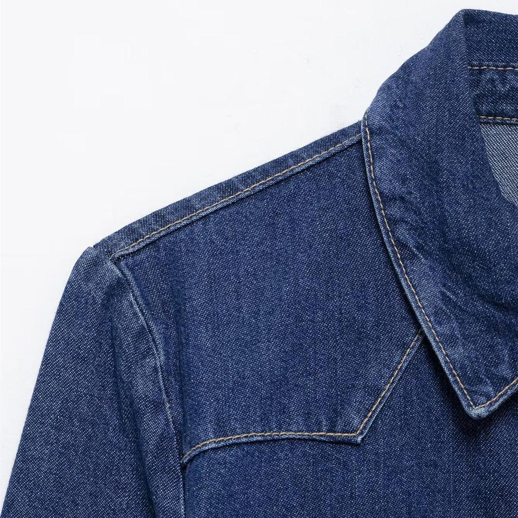 2025 Spring Women's Denim Shirt with Belt and Pleated Long Pants Set