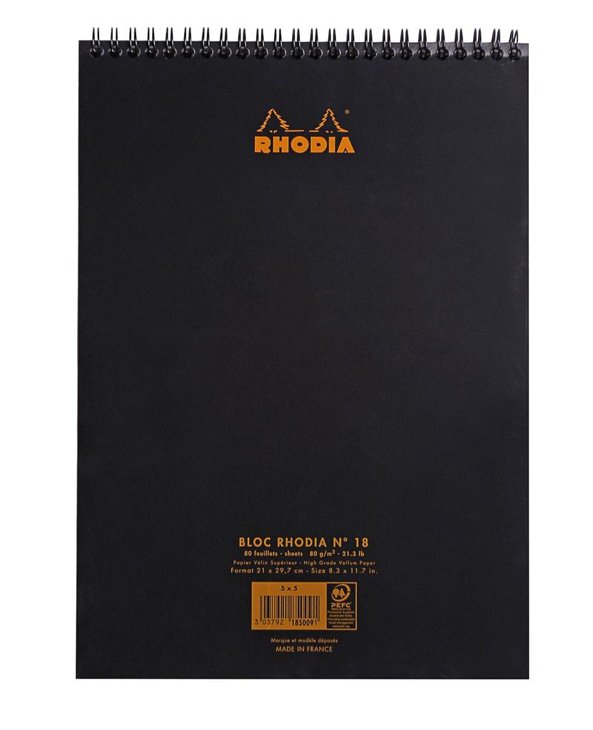 (1, 8 A A 1/4 X 11 A A 3/4) - Rhodia Wirebound Notebooks Ruled 21cm X 32cm Black