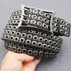 New Japanese American Motorcycle Belt Heavy Duty Punk Car Eye Hollow Rivet Men's Cowhide Belt Women's Three-pin Buckle