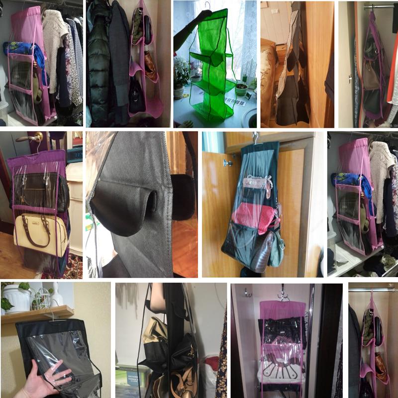 6 Pocket Hanging Handbag Organizer for Wardrobe Storage Bag Door Wall Sundry Shoe Bag with Hanger