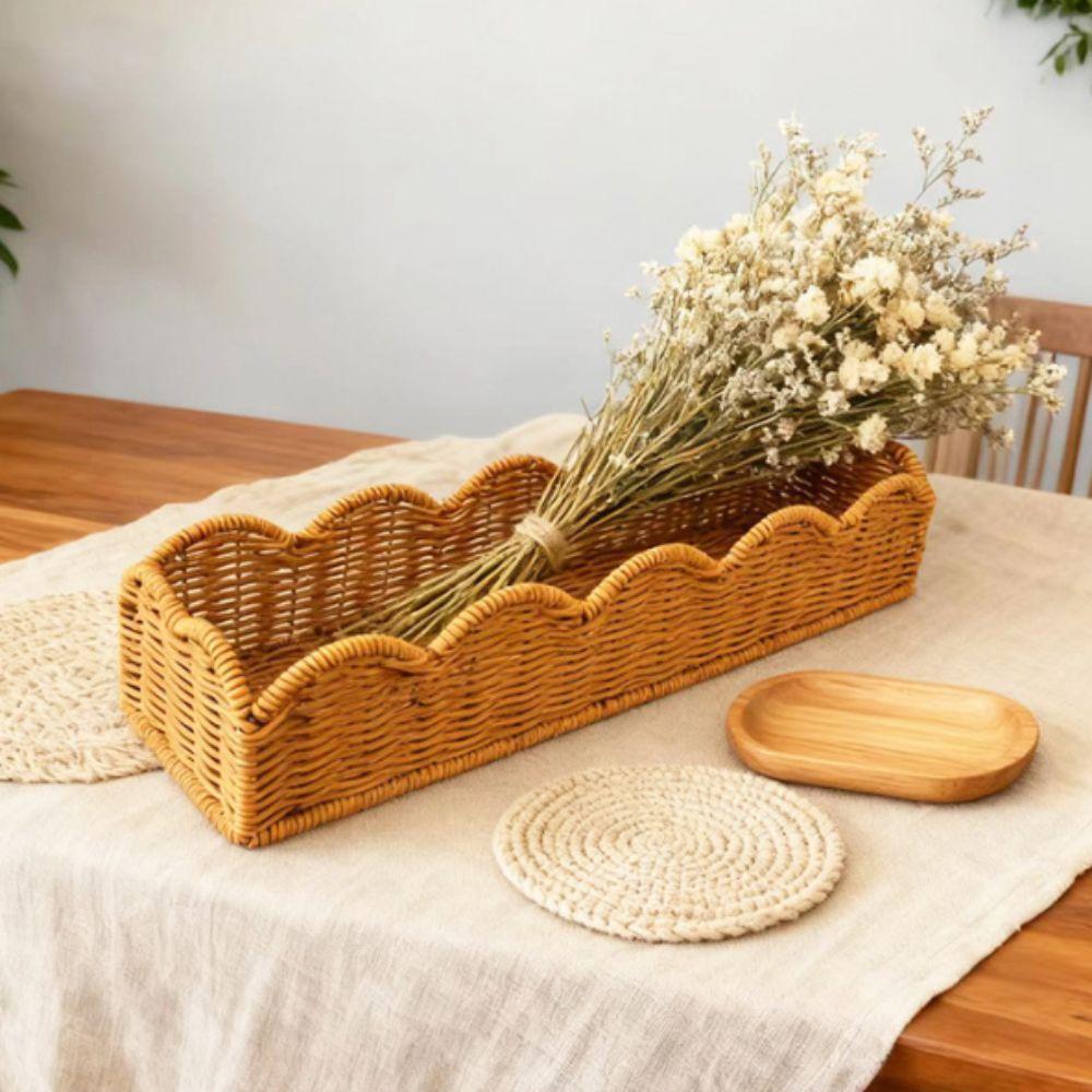 Cesta Tejida de Mimbre Ligera Mimbre de Imitación Cesta de Almacenamiento Práctica Decoración del Hogar